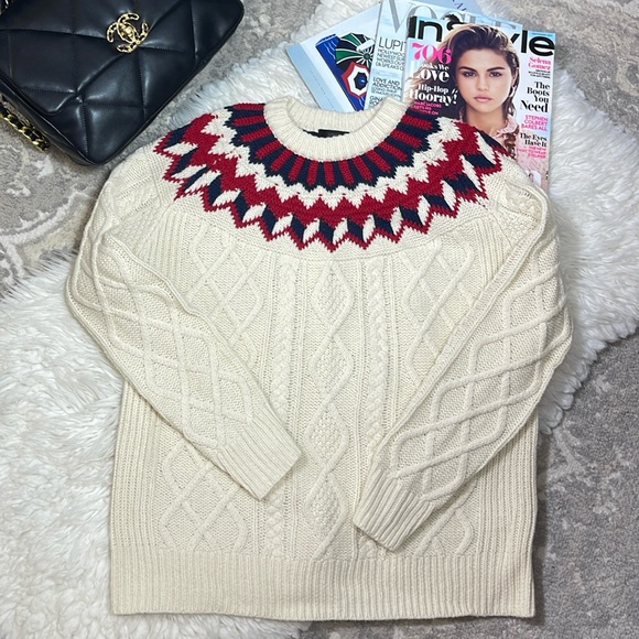 J.Crew Cable Knit Fair Isle Ivory Sweater - Picture 5 of 10